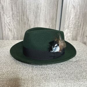 Mayser Fedora Hat Wool Felt Feathers Green Size 59 Excellent
